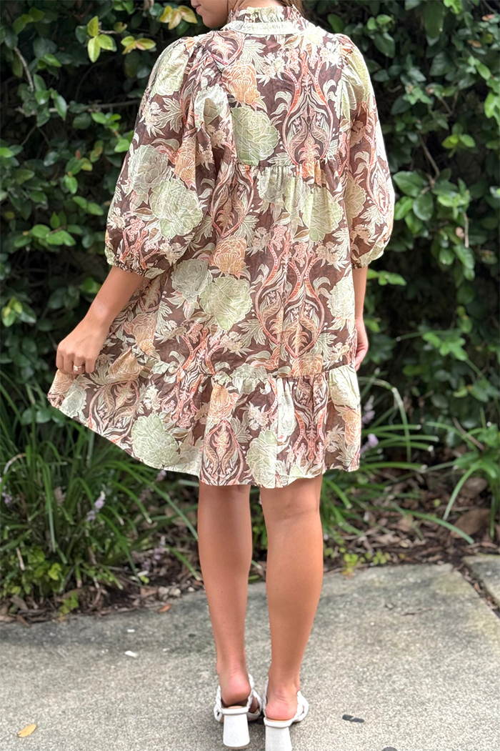 Garden Abstract Puff Sleeve Mini Dress