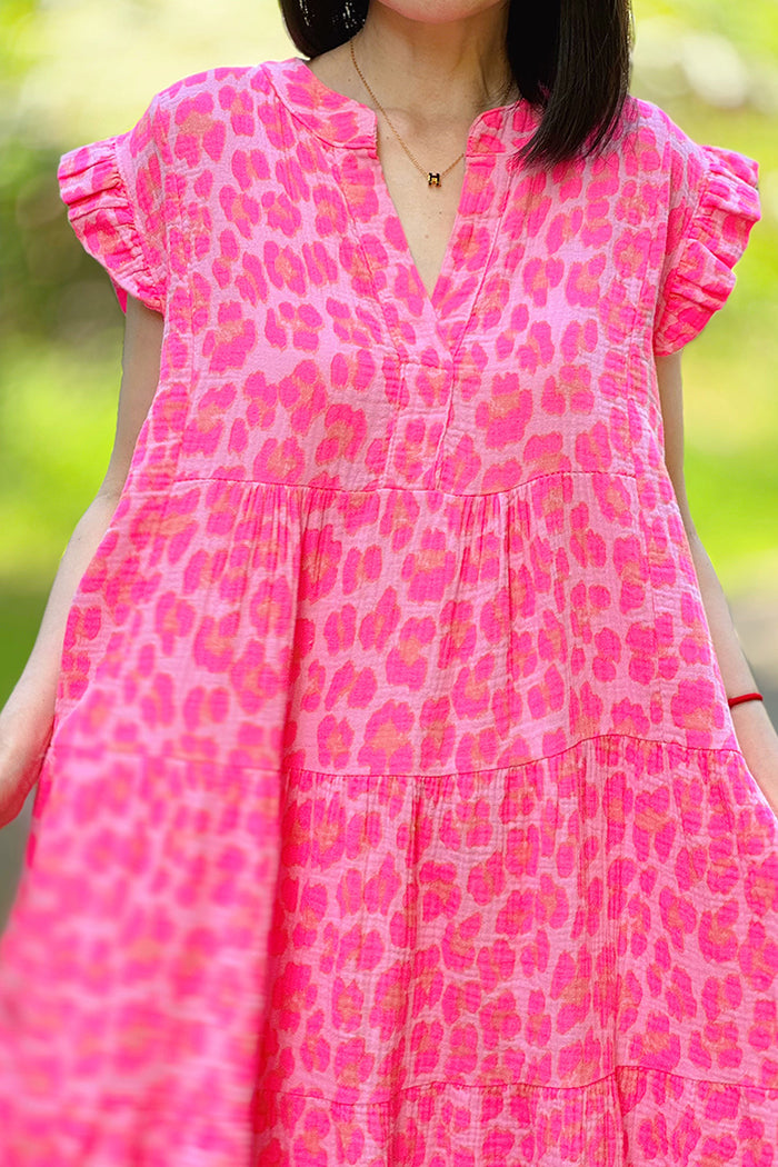 Ruffle Sleeve Leopard Print Maxi Dress
