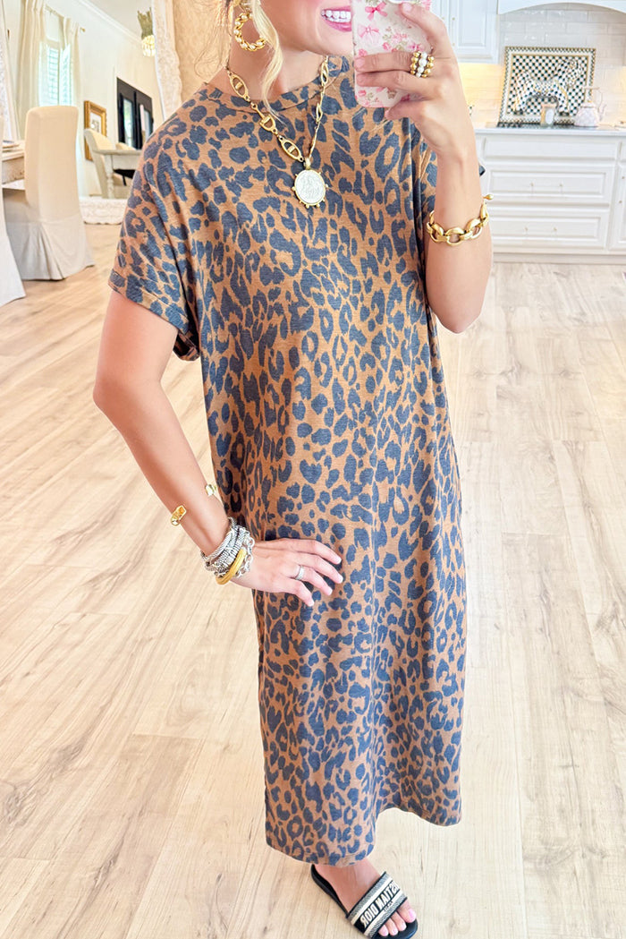 Leopard Short Sleeve Maxi Dress