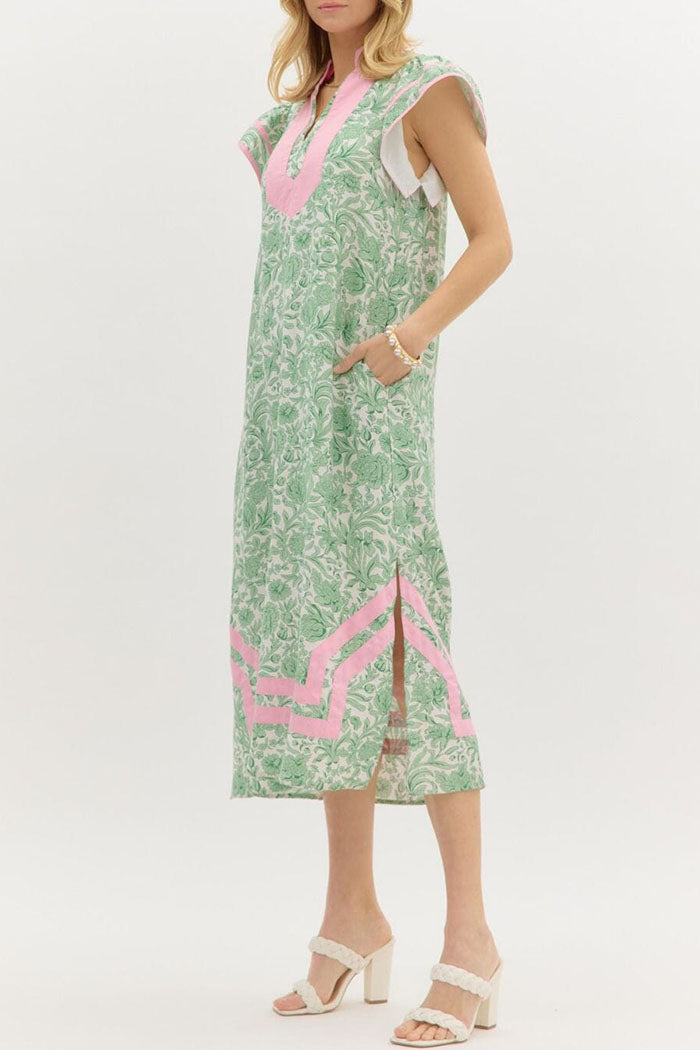 Floral Flutter Sleeve Side Slit Pocket Dress