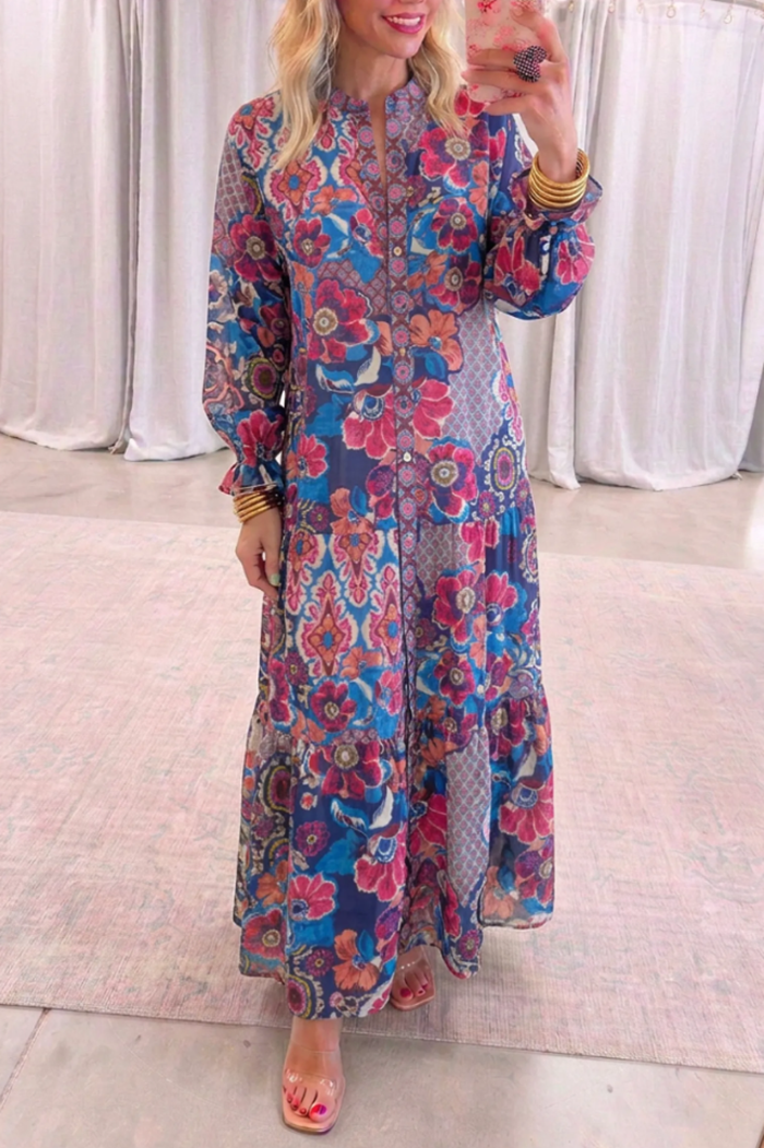 Casual Floral Print Midi Dress