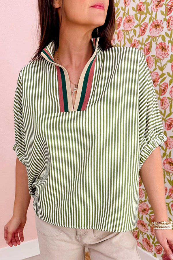 Casual Stripe Dolman Sleeve Blouse