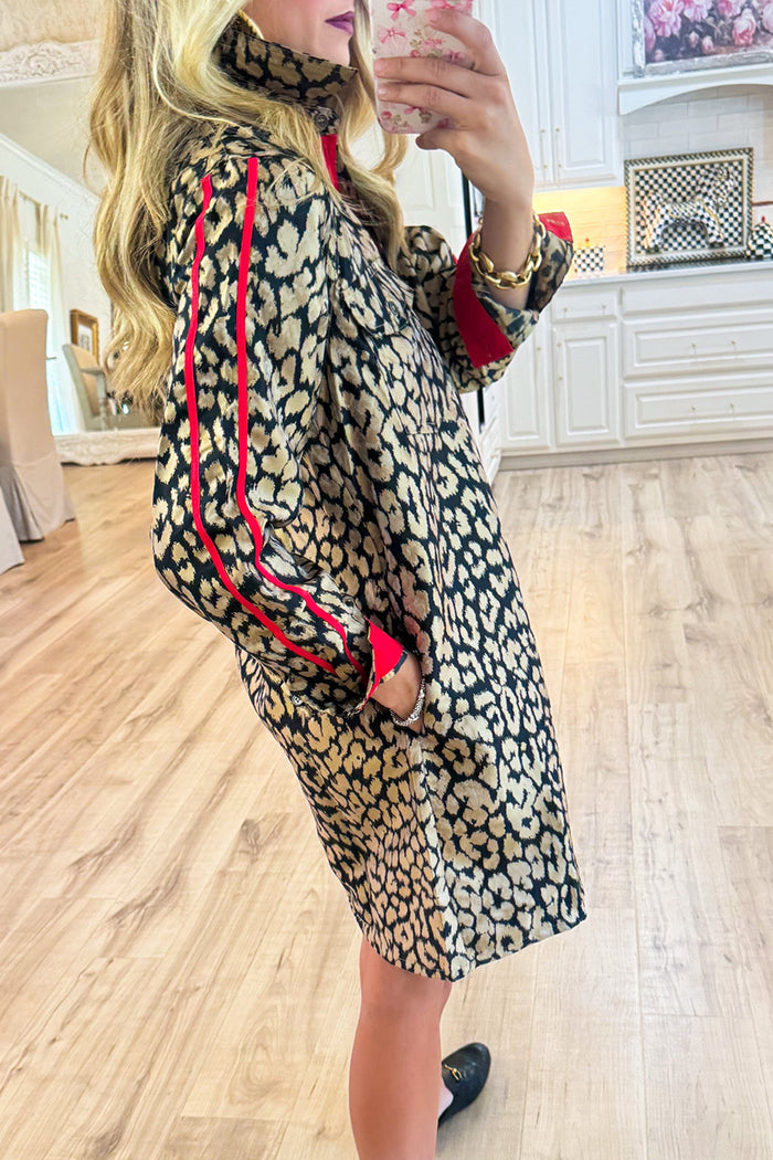 Leopard Contrast Trim Button Dress