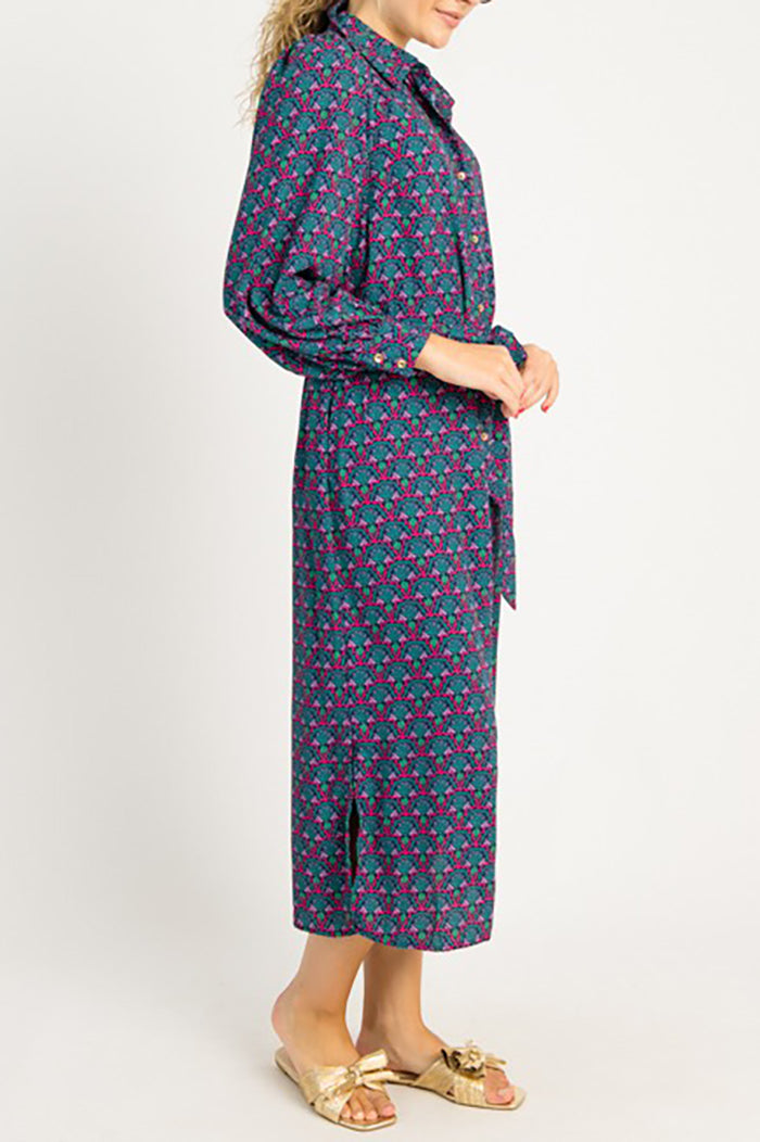 Long Sleeve Side Slits Button Dress