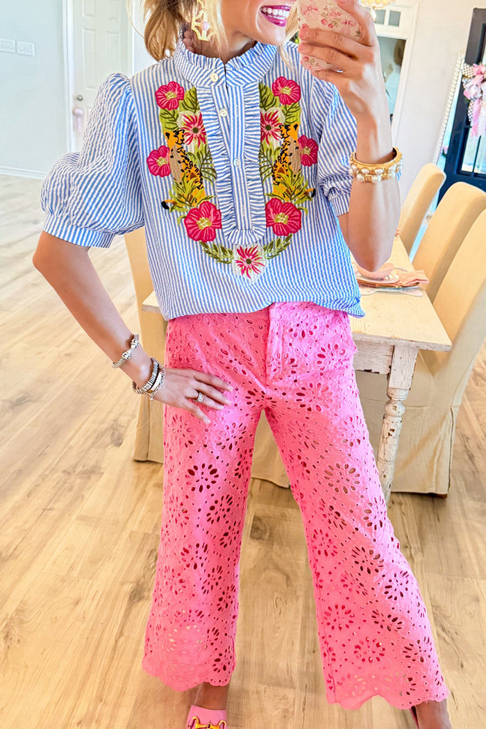 Blue Stripe Floral Top