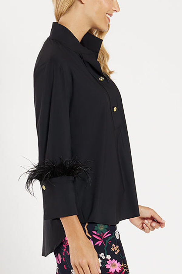 Solid Color Artificial Feathers Blouse