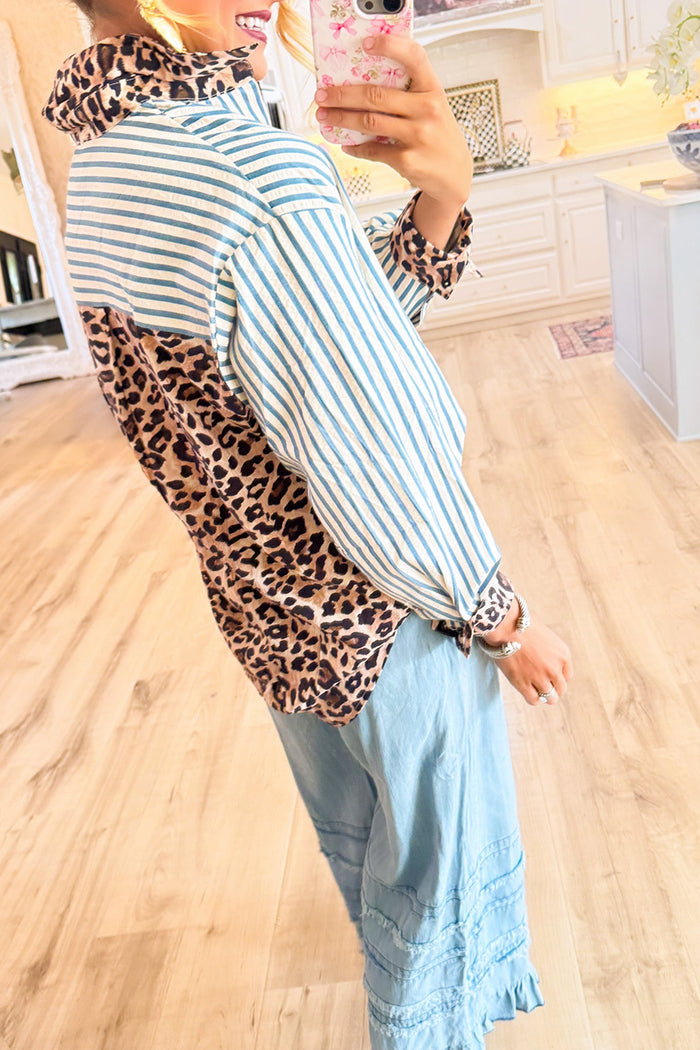 Brown Leopard Print Stripe Top