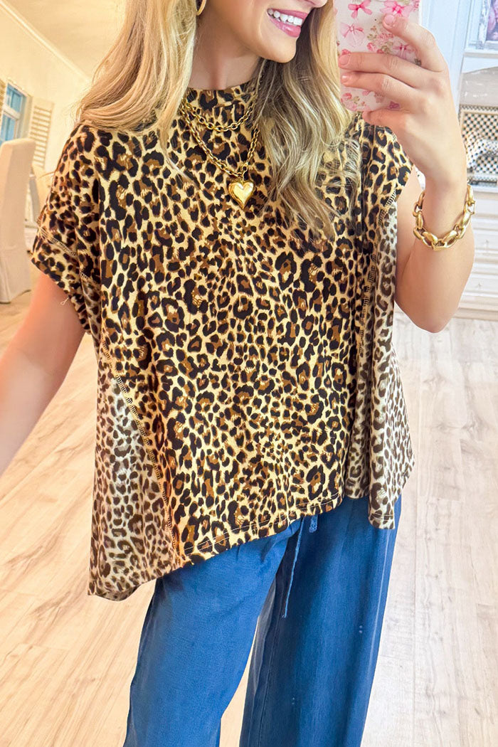 Two Tone Leopard Outseam Top