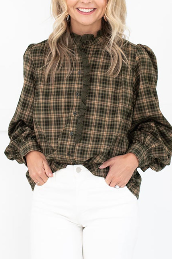 Solid Trim Plaid Top