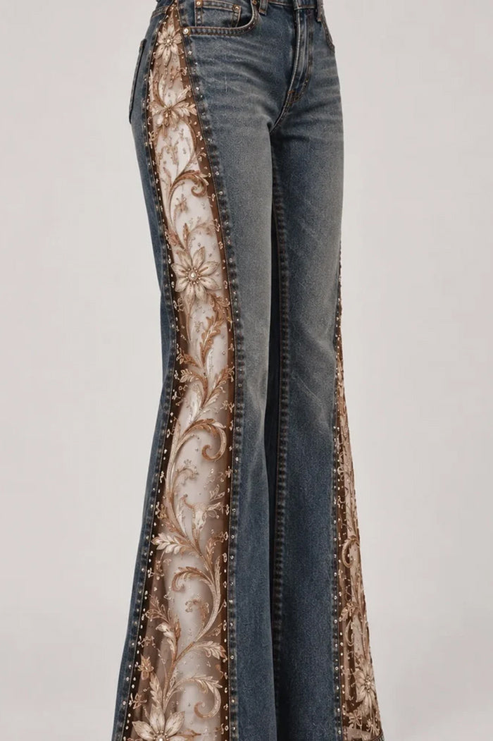 Vintage Blue Floral Lace Jeans
