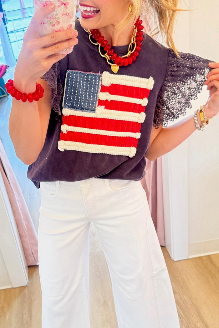 Lace Flutter Sleeve Flag Top