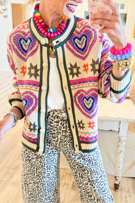 Casual Colorful Heart Knit Cardigan