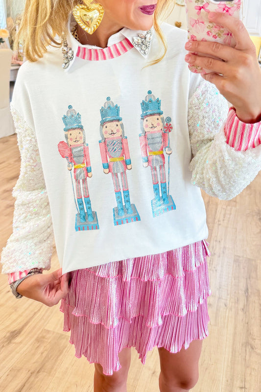 White Nutcracker Sequin Top