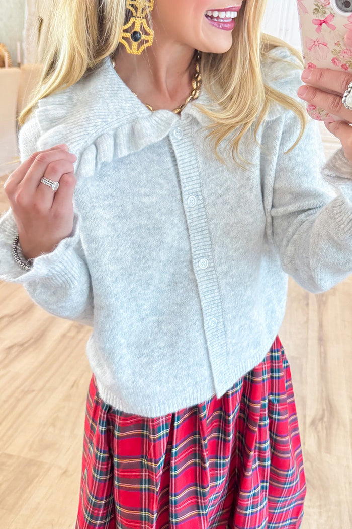Front Button-Up Ruffle Collar Cardigan