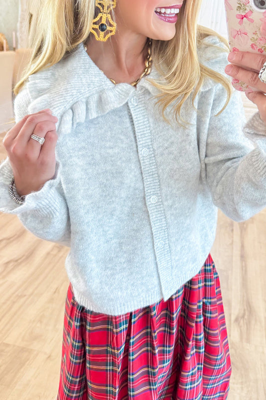 Front Button-Up Ruffle Collar Cardigan