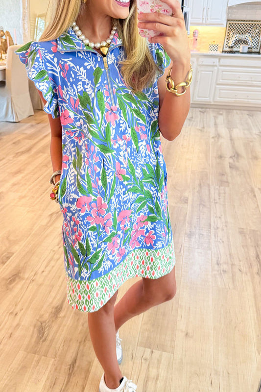 Half Zip Pocket Floral Dress