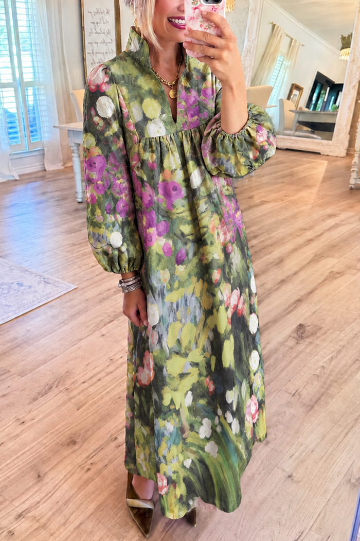 Artistic Watercolor Floral Pocket Maxi Dress