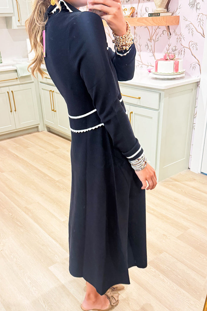 Black Long Sleeve Collared Knit Dress