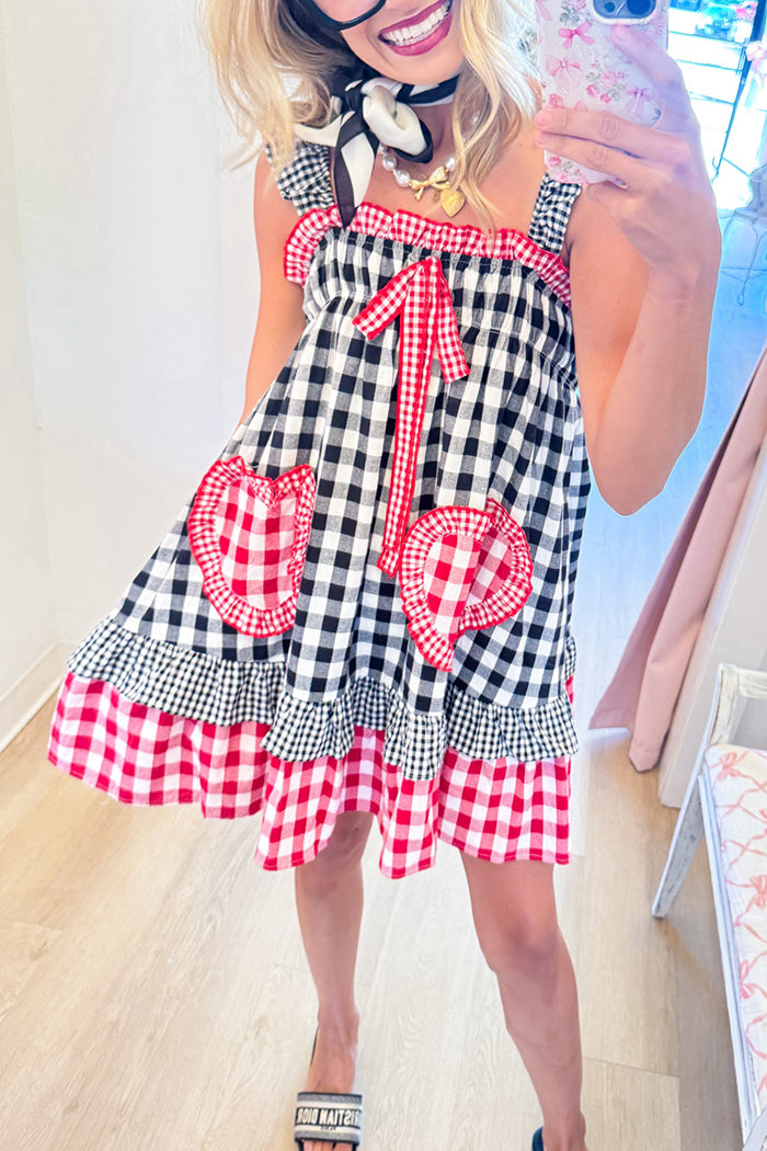 Red And Black Gingham Patchwork Dress