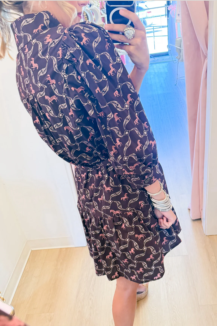 Brown Horse Print Pocket Dress