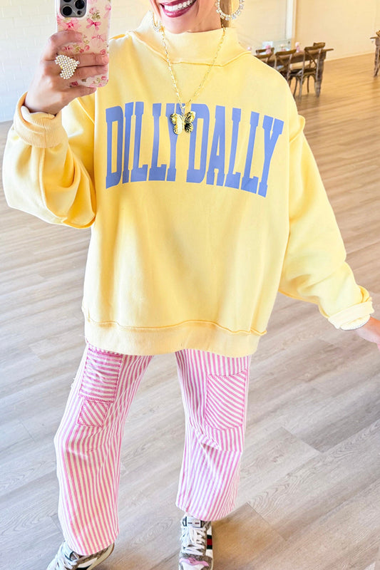 Oversized Mock Neck Long-Sleeve Graphic Sweatshirt