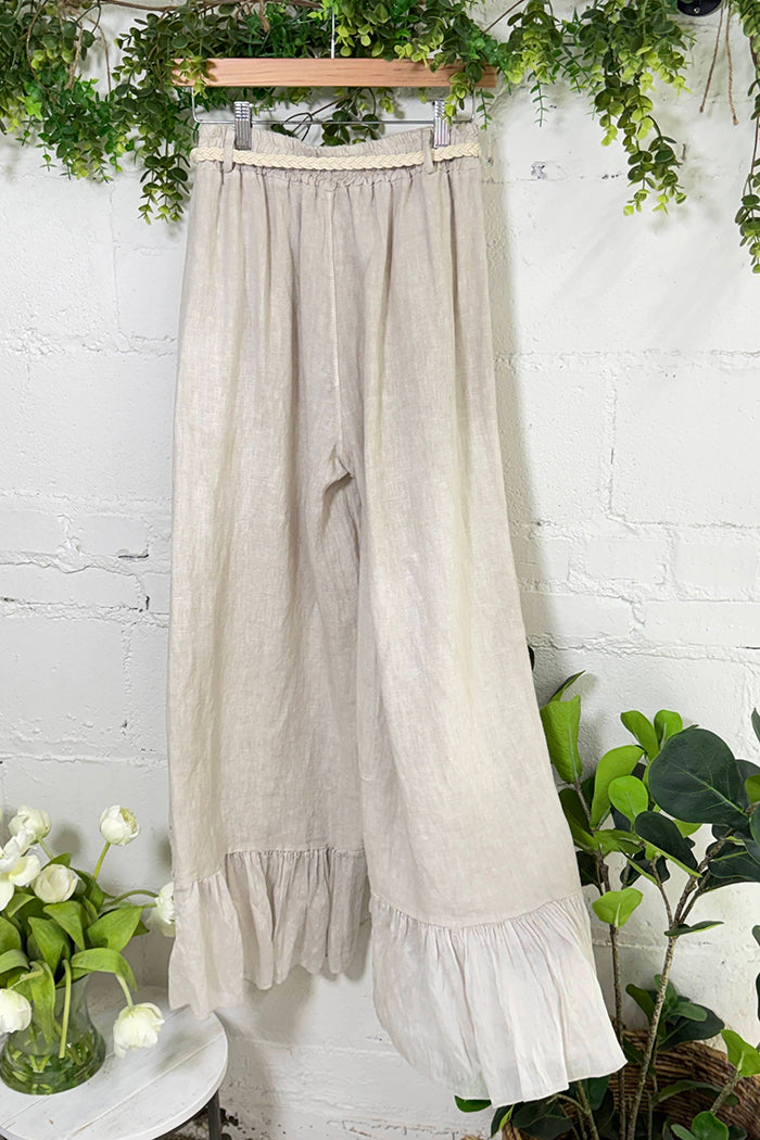 Eyelet Lace Hem Wide Leg Pants