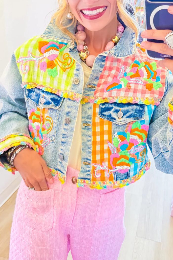 Multi Plaid Contrast Denim Jacket