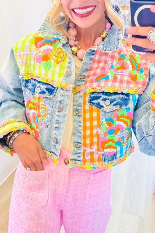 Multi Plaid Contrast Denim Jacket