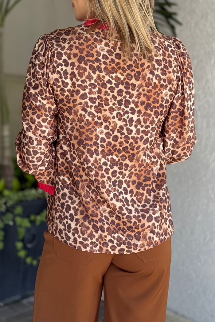 Leopard Print Ruffle Trim Top