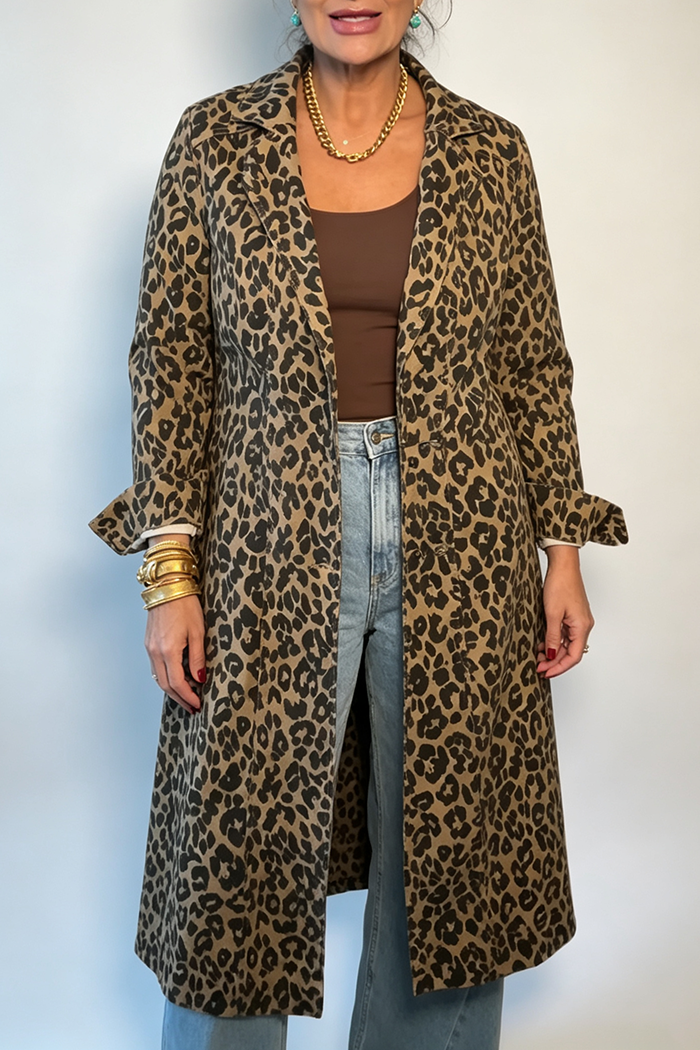 Leopard Print Long Length Pockets Jacket