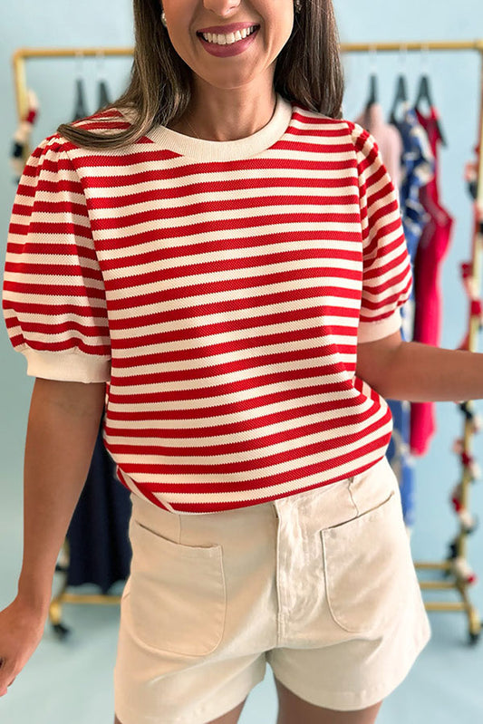 Stripe Puff Sleeve Top