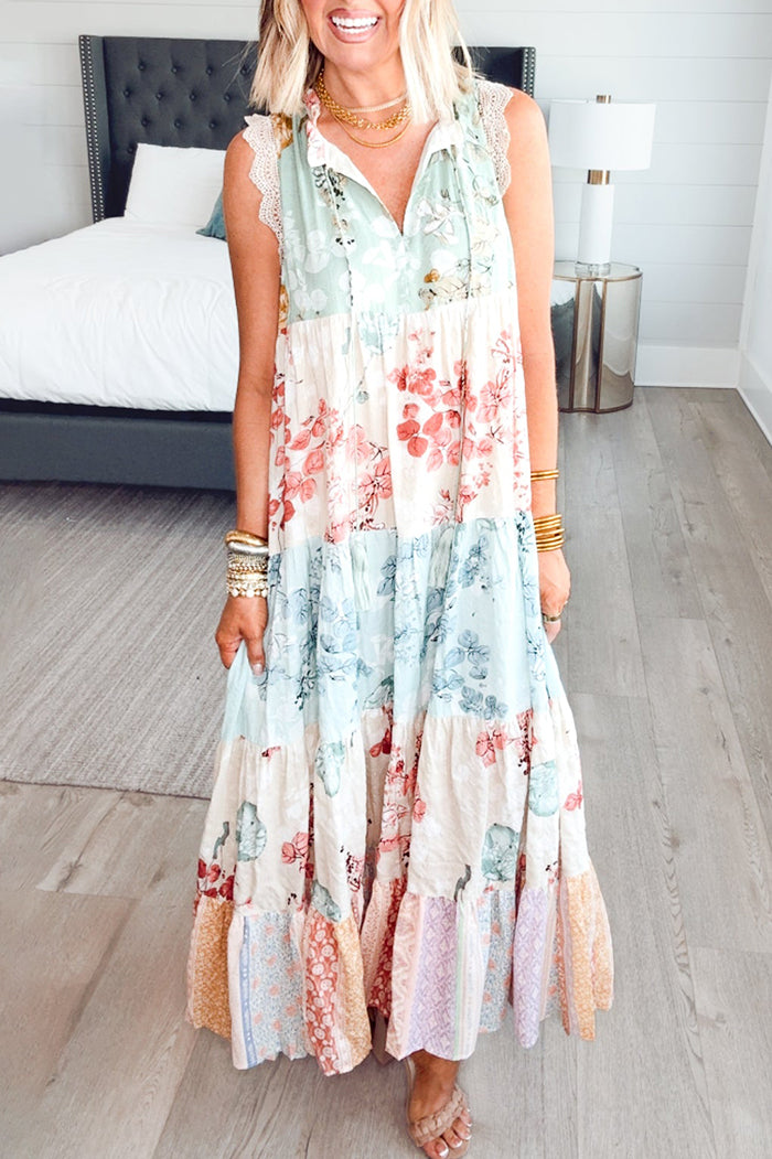 Patchwork Floral Pocket Maxi Dress