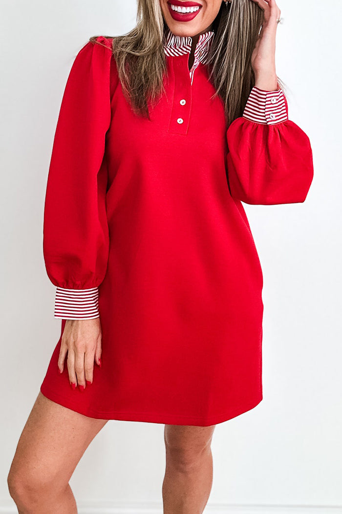 Ruffle Collar Button Pocket Mini Dress