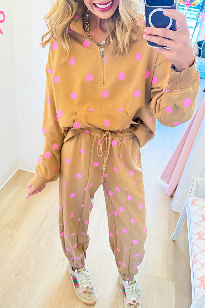 Tan And Pink Polka Dot Pant Set
