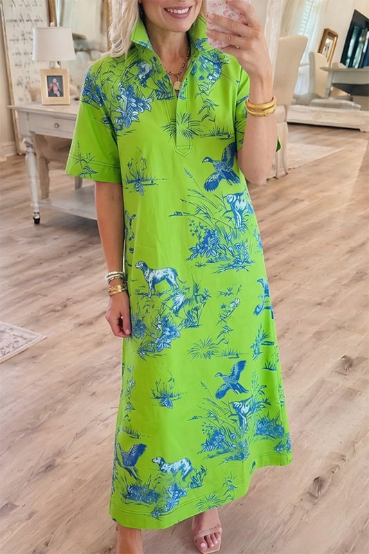 Short Sleeve Printed Shirt Dress