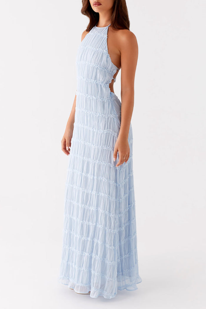 Tiered Halter Backless Maxi Dress