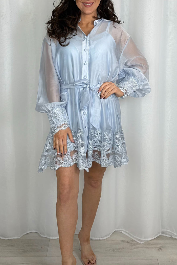 Lace Trim Shirt Dress