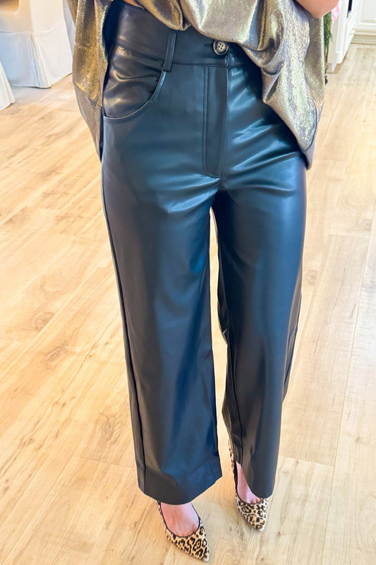Faux Leather Wide Leg Pants