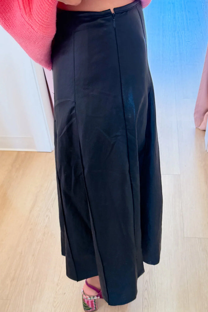 Black Pleated Leather Skirt