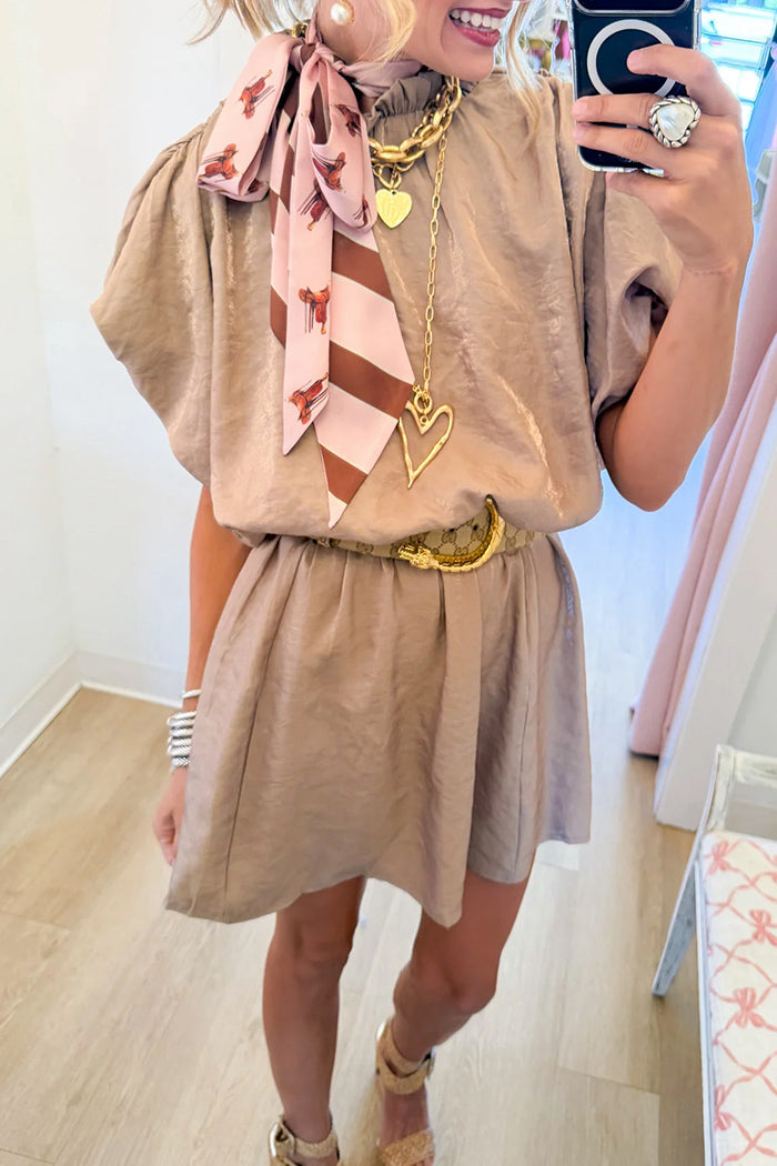 Taupe Puff Sleeve Dress