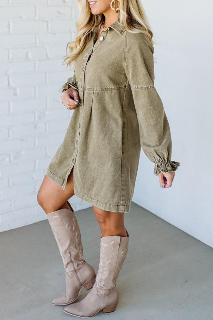 Pocketed Denim Shirt Dress