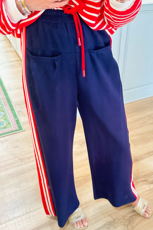 Navy Side Stripe Sweatpants
