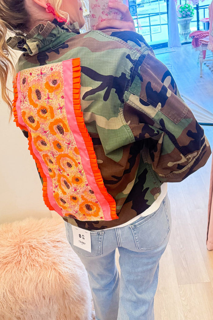 Ruffle Collar Camo Sequin Jacket