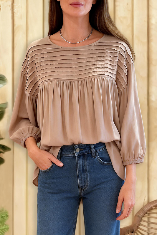 Pintuck Pleat Balloon Sleeve Top