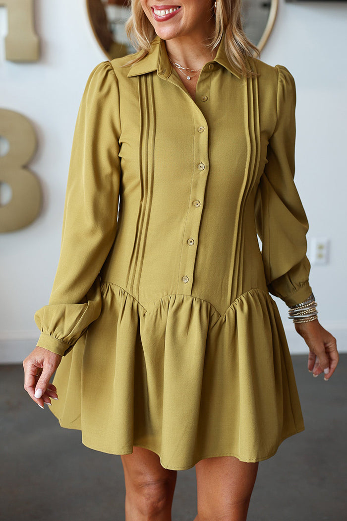 Button-Front Drop Waist Lined Shirt Dress