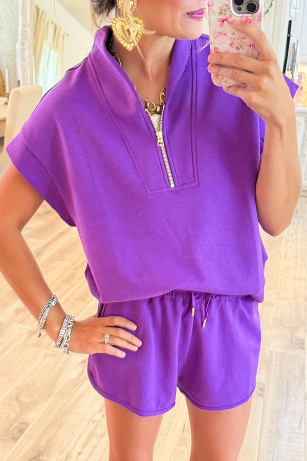 Half Zip Scuba Short Set