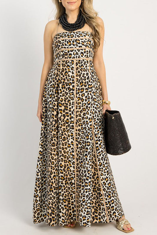 Leopard Print Straps Pockets Dress
