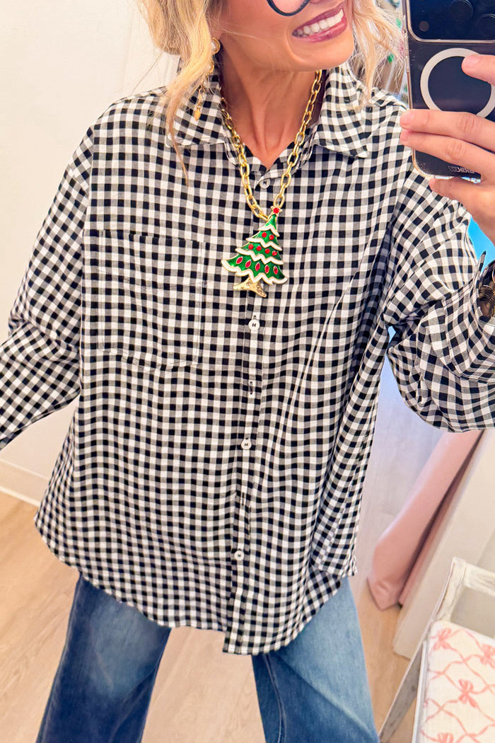 Gingham Collared Button Top