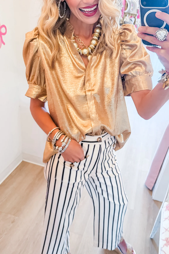 Gold Metallic Puff Sleeve Top
