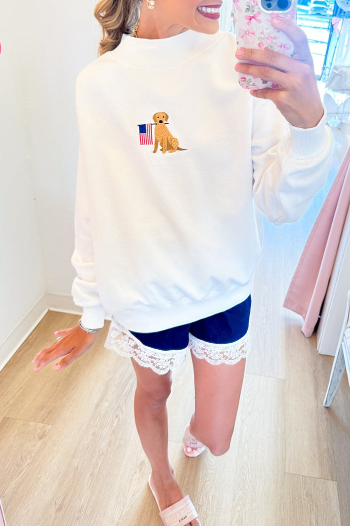 American Flag Dog Mock Neck Sweatshirt